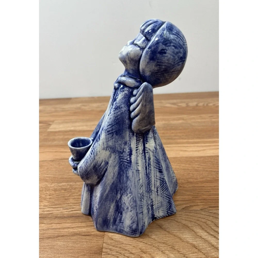 Vintage MCM 1966‎ Blue and White Glazed Ceramic Angel 9.5
